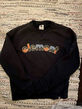 Element Black Crewneck Sweatshirt with Orange and Blue Logo
